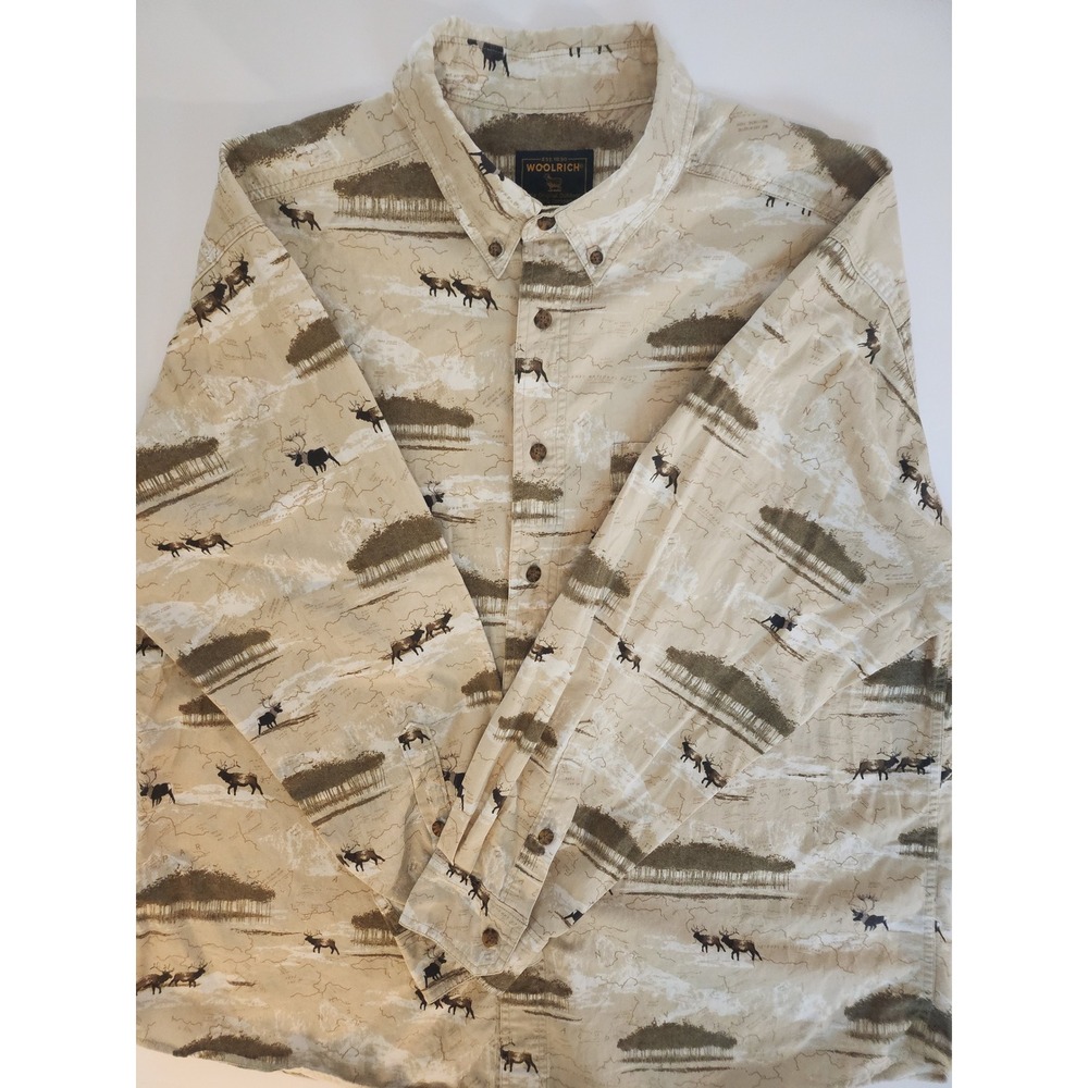 Vintage Cabincore Woolrich Men's Elk Print Cotton button down shirt No sz tag